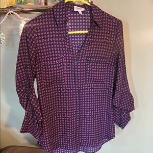 Express Blue and Purple Notched Collar Blouse